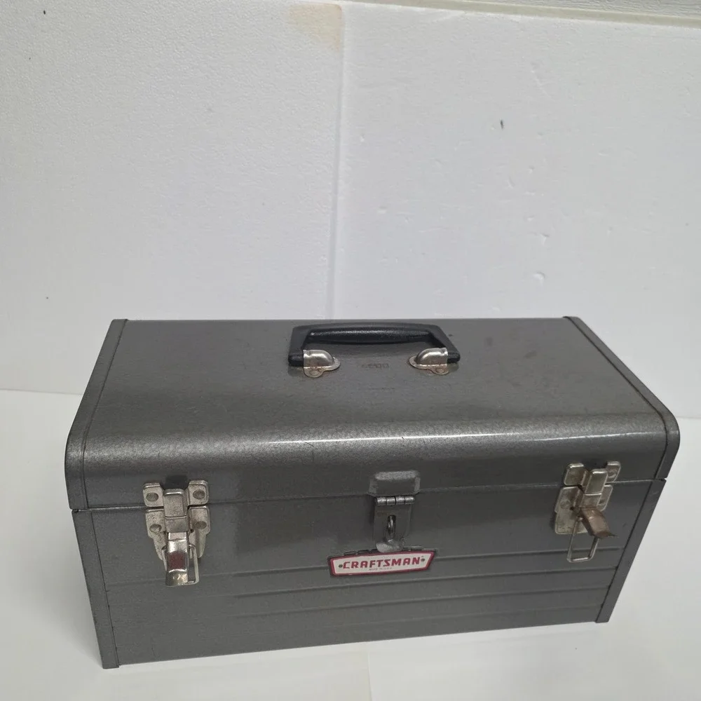 Vtg Craftsman 6500 Metal Toolbox Grey Hammer Tone w/ Removable Tray 18in